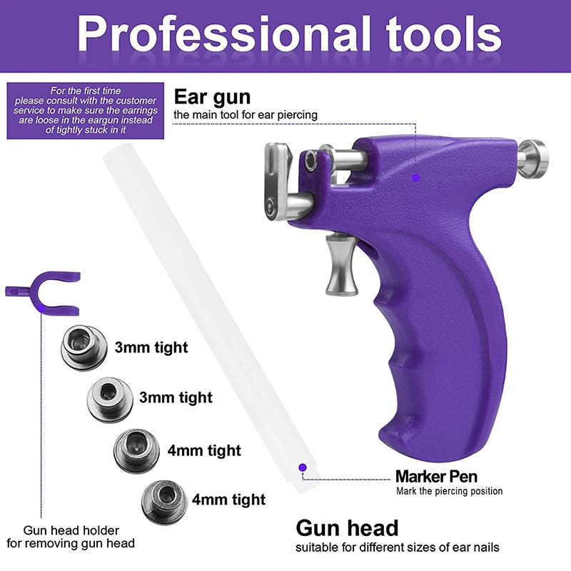 Strumento Per Piercing Naso E Sopracciglia Fai-da-Te – Pistola Monouso In Metallo E Plastica Con Borchie, Per Orecchie E Professionisti