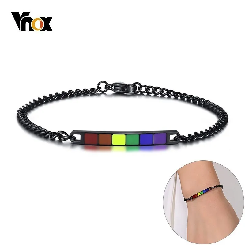 Vnox трендовые радужные бирки браслеты для женщин черные из нержавеющей стали LGBT драгоценности