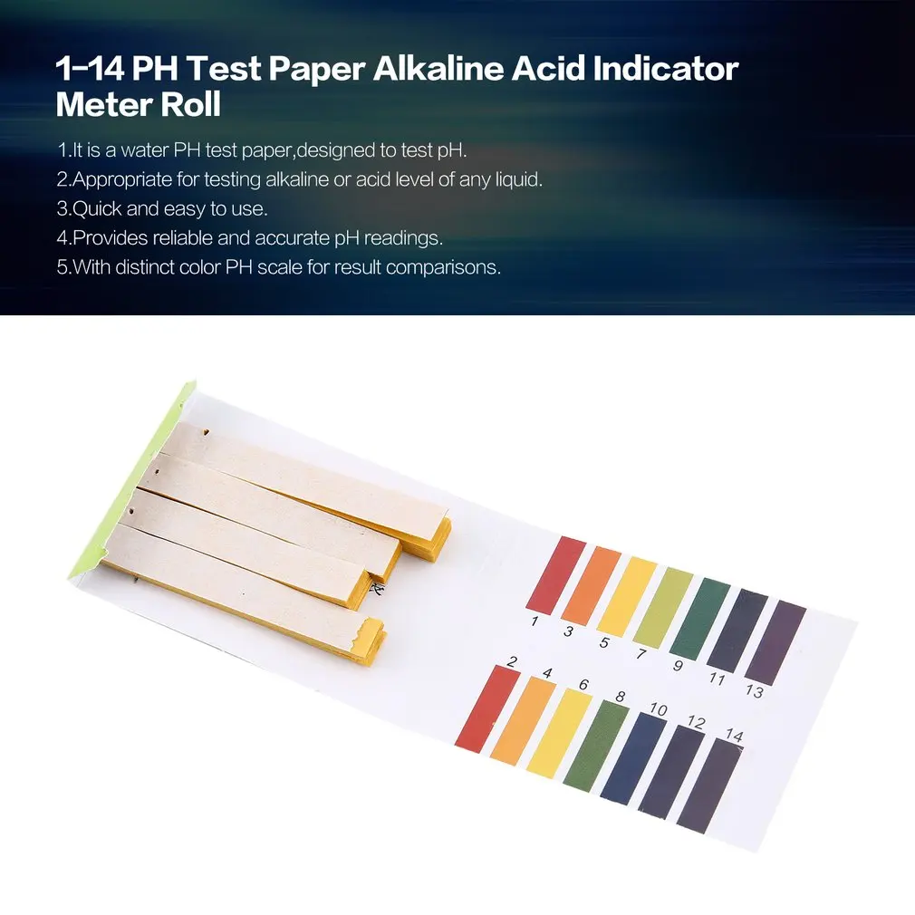 

1-14 PH Test Paper Alkaline Acid Indicator Meter Roll For Water Urine Saliva Soil Litmus Accurate Testing Measuring Pool