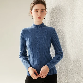 

2019 New autumn and winter new women's half-high collar sweater short paragraph slim cashmere sweater solid color base sweater