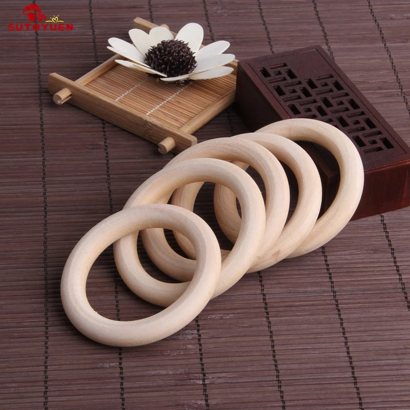 Sutoyuen, детский прорезыватель, 100 шт, деревянное круглое деревянное кольцо 40-70 мм, сделай сам, браслет, рукоделие, подарок, деревянный прорезыватель, натуральные аксессуары для прорезывания зубов