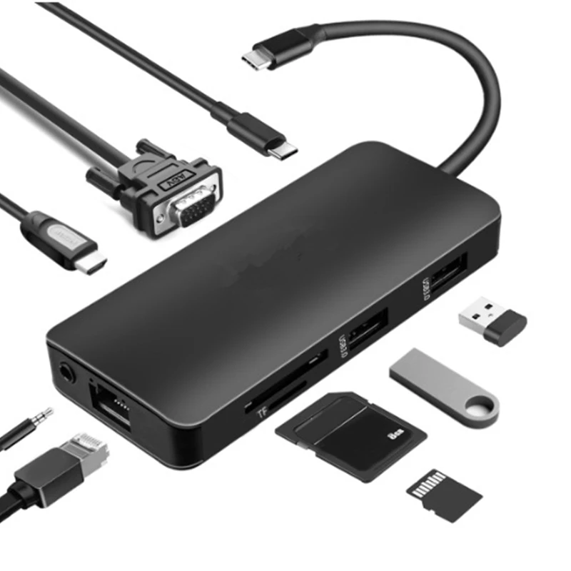 Док станция 9 в 1 USB C концентратор адаптер VGA HDMI сетевой порт o PD для ноутбука