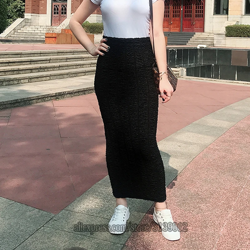 Black Winter Faldas Mujer Moda Abaya muslim Knitted High Waist Maxi Pencil Long Skirt Jupe Longue Femme Skirts Womens Clothing - Color: Black