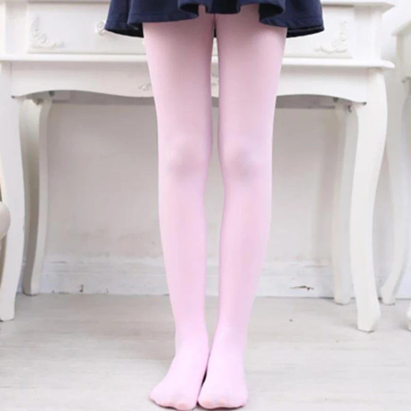 Розовый Kids Girls Ballet Dance Tights Footed Seamless Girls Children Stockings Solid Candy Color Pantyhose Tights Elastic for 4-18Years - Цвет: Розовый