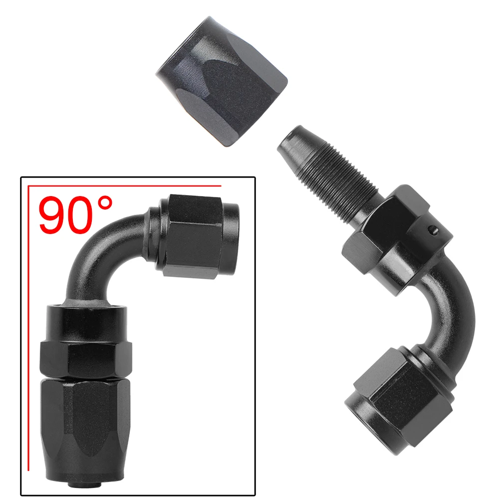 AN10 FKM Fuel Swivel Hose Anoized Aluminum Straight Elbow 0 45 90 120 Degree Hose End Oil Fuel Reusable Fitting Black