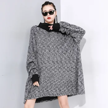 

Splice Hit Color Turtleneck Pullover Sweatshirt Women Personality Large Size Loose Clothing Tops 2020 New Spring PC841