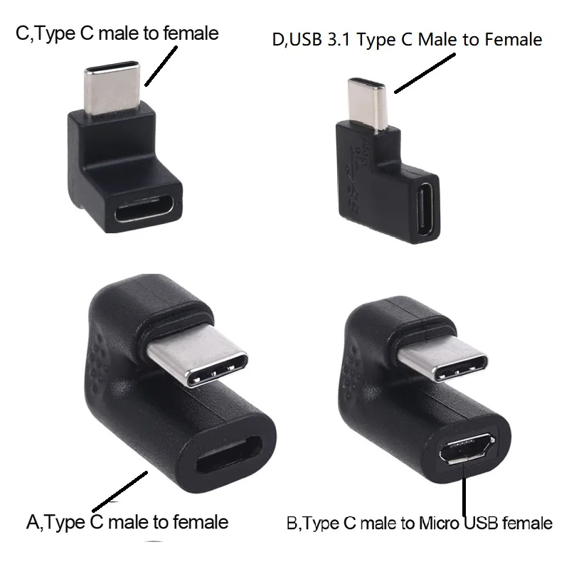 RightAngle90DegreeUSB31TypeCMaletoFemaleUSBCConverter