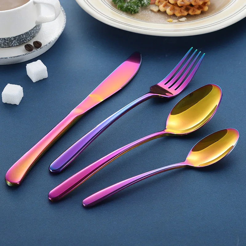 rainbow 4pcs 4 шт./компл. оригинальность нож из нержавеющей стали вилка ложка золотой черный набор столовых приборов столовые приборы костюм столовые ложки набор посуды - Цвет: rainbow 4pcs