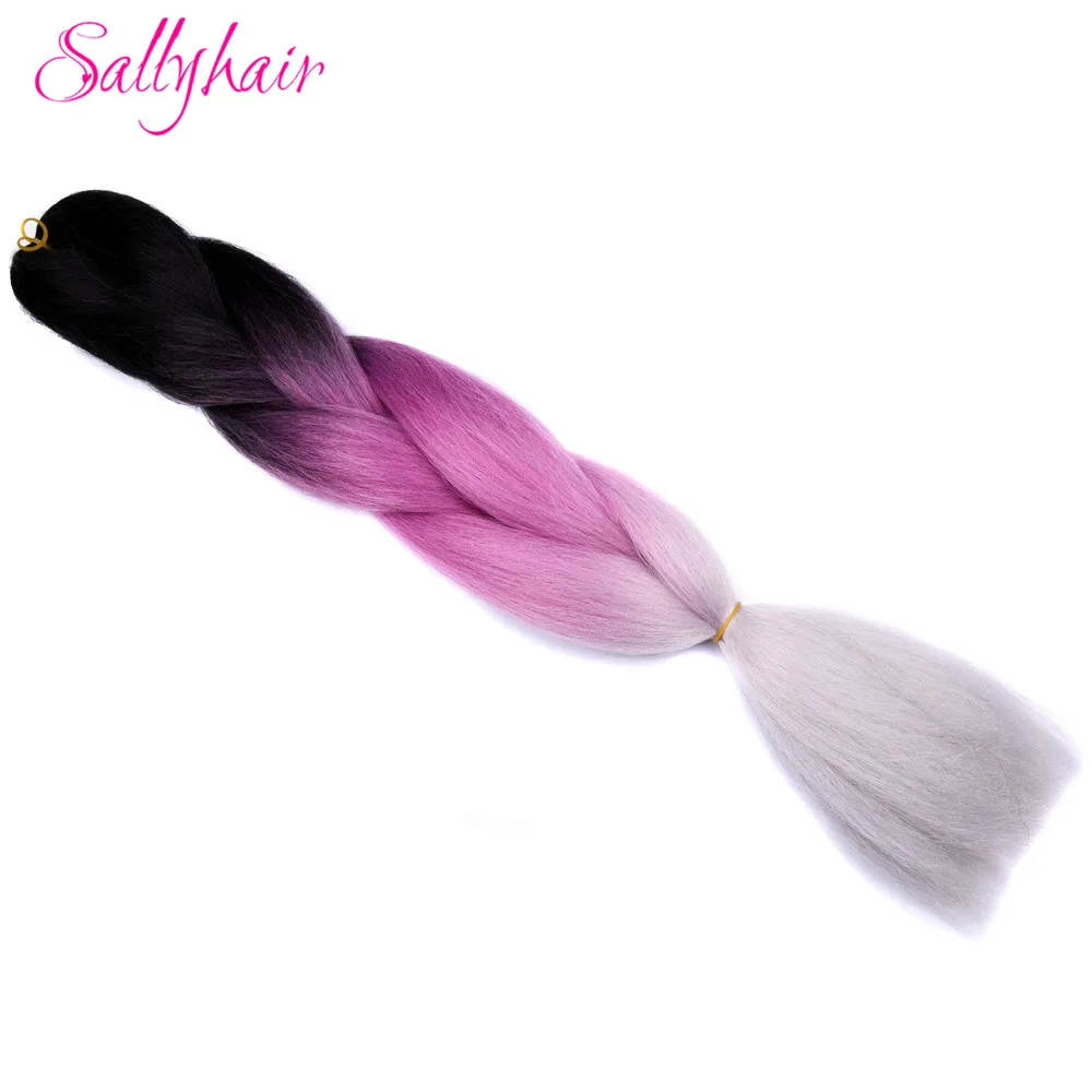 Sallyhair, 24 дюйма, Омбре, плетение волос, 2 тона, черный, винно-красный цвет, огромные косички, высокотемпературное волокно, синтетические волосы для наращивания - Цвет: P16/613