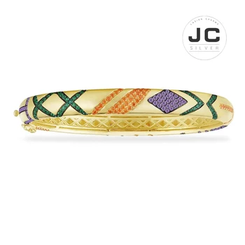 

New Fashion Charms Silver 925 Original Engraving,Multicolor Tribal Bangle With Geometric Shapes,Bangle For Women Glamour Jewelry