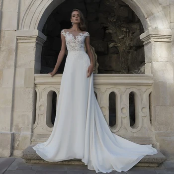 

Exquisite Boho Wedding Dress Sexy Back Scoop Cap Sleeves Beach Bride Dress Bohemian Bridal Gown Robe de Mairee