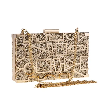 

Women Fashion Shining Sequin Acrylic Handbag Metal Frame Hasp Closure Crossbody Shoulder Bag Elegant Clutch Purse Evening Bag