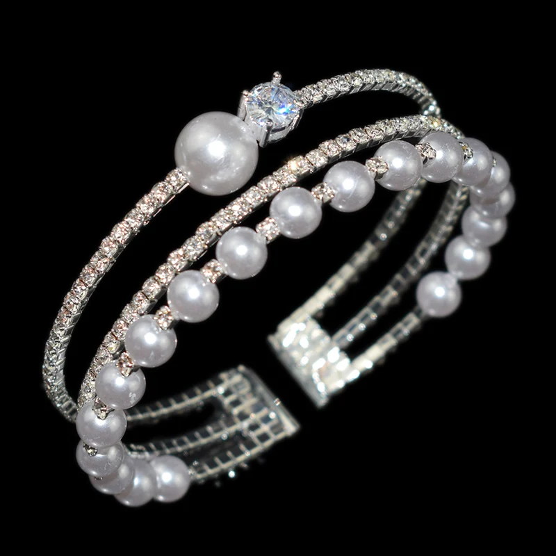 AOUSIX, модные циркониевые жемчужные стразы, Серебряный Открытый браслет, женские свадебные браслеты, ювелирные изделия, подарки, браслет