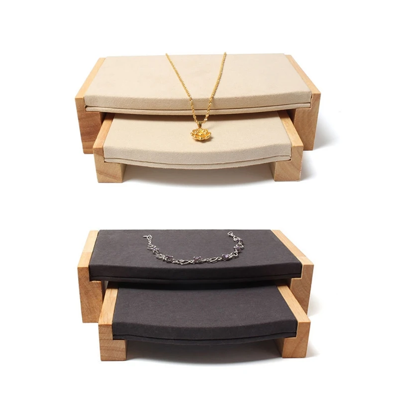 

2 Pieces /set Wooden bracelet bangle Pendant Ring display stand with microfiber multifunctional jewelry Holder Showcase