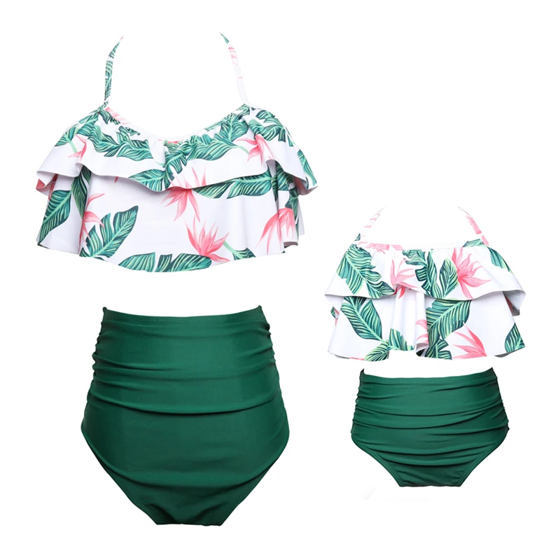 

Flounce Halter Two Piece Parent-child Swimwear High Waist Mother Daughter Swimsuit Family Matching Dress Bathing Suit Girls