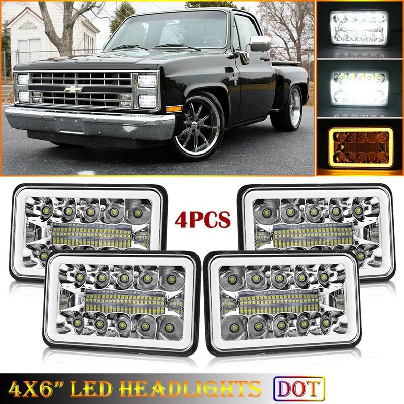 4Pcs 4Inch X 6Inch Led Drl Light Bulb Crystal Clear Sealed Beam Head Lamp Headlight 6X4 Truck | Автомобили и мотоциклы