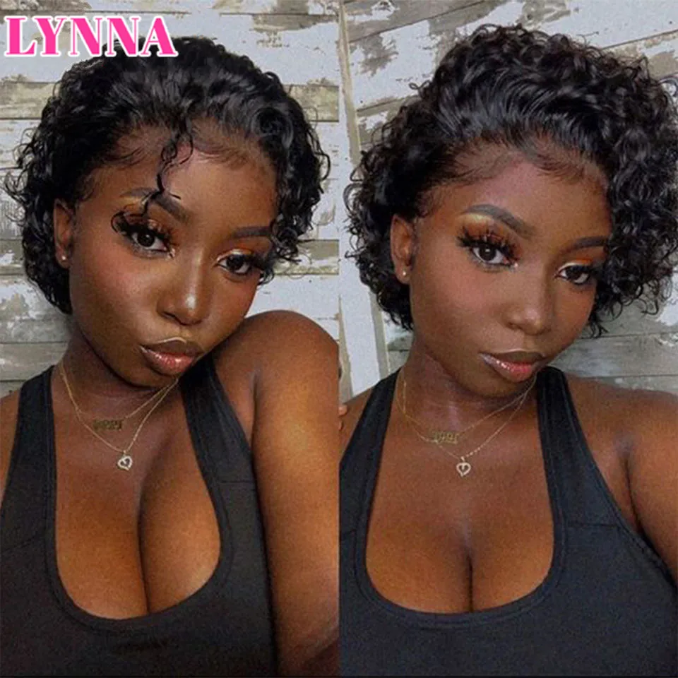 

Парики из человеческих волос с прозрачными короткими вьющимися волосами, 13x1