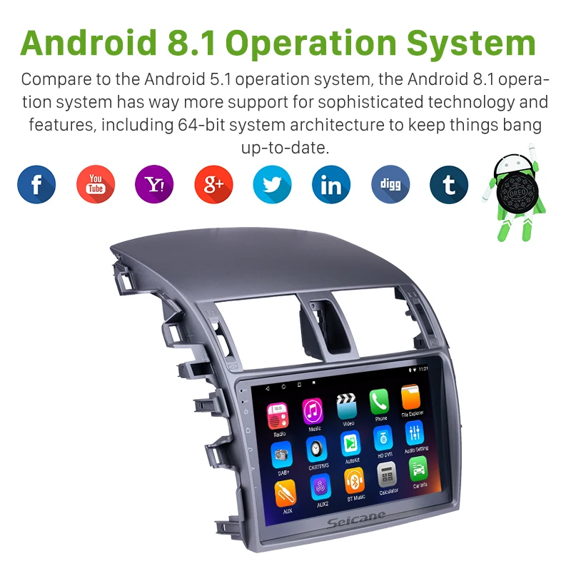 Top Seicane 9" Android 8.1/9.0 Bluetooth Radio GPS Navigation for 2007 2008 - 2010 Toyota OLD Corolla Support 3G WIFI Backup Camera 4