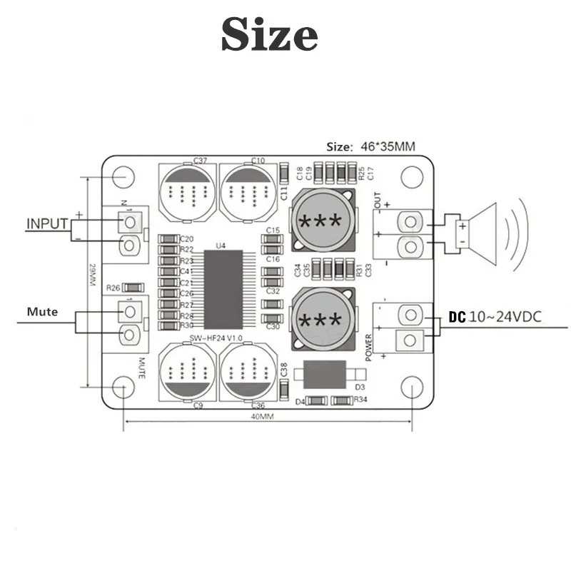 Dc 8-24V цифровая плата усилителя мощности моно 1*60 W цифровая плата усилителя мощности для модификации динамиков