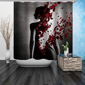 

3D Retro Style Print Waterproof Polyester Shower Curtain with 12 Hooks for Bathroom Decor,, Sexy Lady.