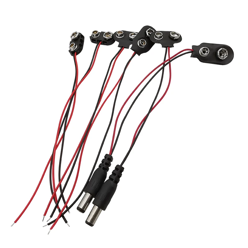 Connettore Clip Batteria 9 V Tipo I/T Batteria 9 Volt Scatta Supporto Fibbia 5.5X2.1Mm Dc Maschio Spina Nero Rosso Cavi Lunghezza 15Cm