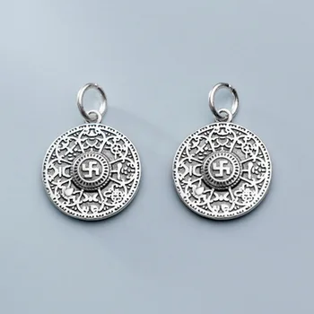 

925 Sterling Silver Workcraft Blessing Round Disc Charms 15mm Women/Men S925 Silver Pendants DIY Fine Birthday Jewelry Findings