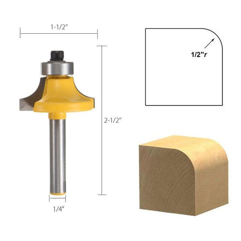 4pcs 1/4" Shank Round Over Router Bit Set 1/2" 3/8" 1/4" 1/8" Radius Cutter Tool For Milling Tools