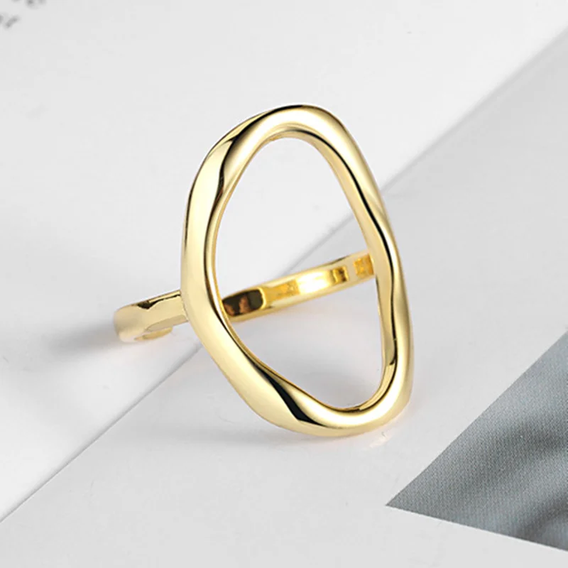 QMCOCO Minimalist Irregular Hollow Out Oval Silver Color Geometric Ring For Women Open Rings Fine Jewelry Ornament Gifts