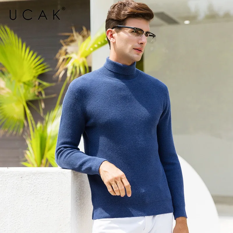 Promotion UCAK Brand Sweater Men Fashion Turtleneck Pull Homme Cotton Knitwear Pullover Men Autumn Winter Thick Warm Jersey Hombre U1017