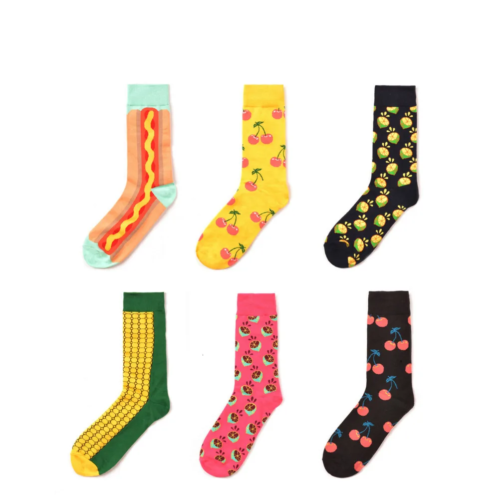PEONFLY/6 пар/лот, новинка, осенне-зимние носки для мужчин, забавные, Харадзюку, комический узор, хлопковые, счастливые носки, в клетку, в полоску, Calcetines