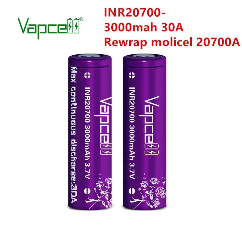 2 шт./лот Vapcell Оригинальная литий-ионная батарея INR 20700 3000 мАч 30A перезаряжаемые