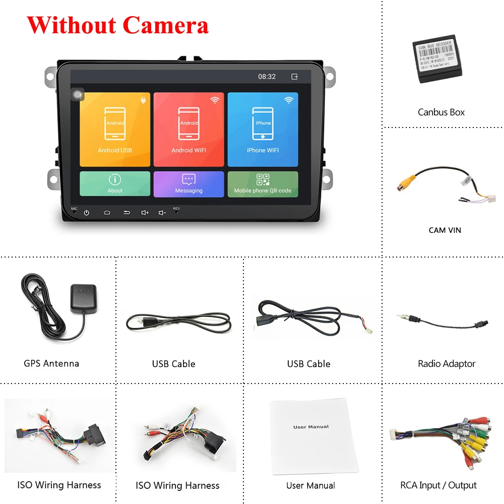 Without Camera Podofo 9 ''Android 8,1 2 din Автомобильный Радио gps Авторадио Стерео мультимедийный плеер для Volkswagen/Skoda/Passat/Golf/Polo/Seat/Jetta - Цвет: Without Camera