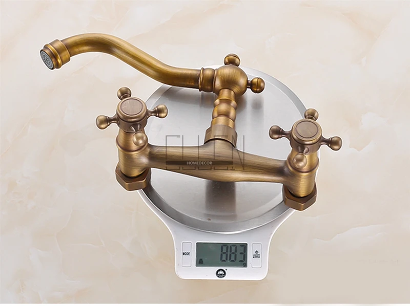 Vidric Wall Mounted Kitchen Sink Faucet Antique Bronze Sink Crane Hot Cold Water Mixer Tap Luxury Vintage Balcony Kitchen Faucet