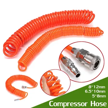 

9M PU Telescopic Hose Spring Air Pipe Air Pump High Pressure Tube Air Compressor Spiral Duct Fittings Quick Connector 3 Sizes