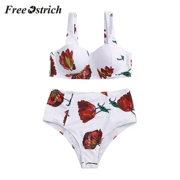 

Free Ostrich Clothes Lingerie Women Sexy Flower Biquini Set High Waist Push-Up Bra Two Piece Bathing Suit Summer Women Underwear