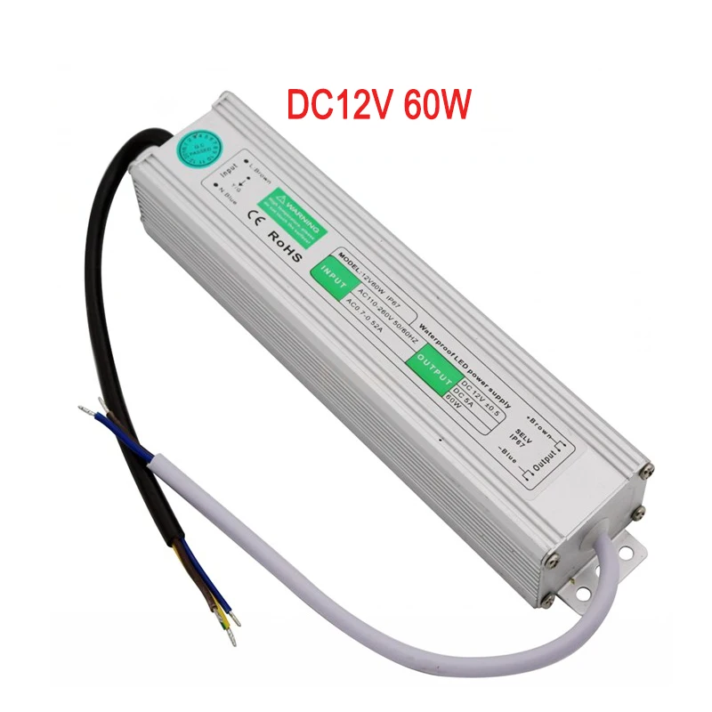 AC110 ~ 220V к DC 24V LED источник питания 12V водонепроницаемый трансформатор 10w 15w 20w 60w 80w 100w