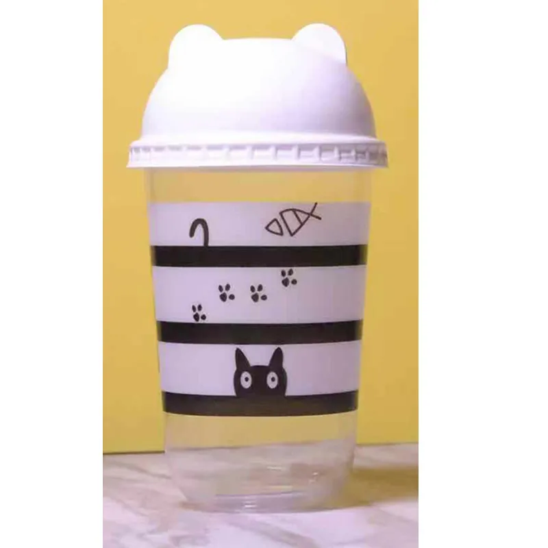 cup and lid2 50pcs High quality U shape cute creative disposable coffee cup 500ml 16oz soy milk tea cold hot drink plastic cups with lids - Цвет: cup and lid2