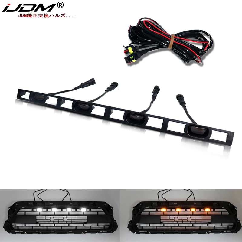 

iJDM 4pc Set Front Bumper Hood Grille LED Amber white Lights For Toyota Tacoma 2012-2015 LED Lights For Front Bumper Grille 12V