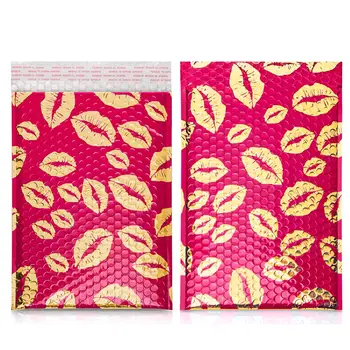 

TONESPAC 200*260mm 25pcs Gold Lips Kiss Poly Bubble Mailer Padded Shipping Envelopes Bag Self Seal Waterproof Packaging Hot pink