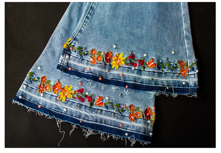 Женские джинсы-клеш с вышивкой, эластичные тянущиеся женские джинсы для девушек, большие размеры#98