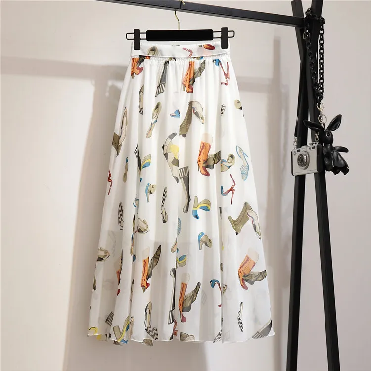 hoop skirt TFETTERS 22 Color Chiffon Floral Long Skirt Spring/summer 2020 New Bohemian Skirt  Long High Waist Beach Skirt Womens Clothing white denim skirt