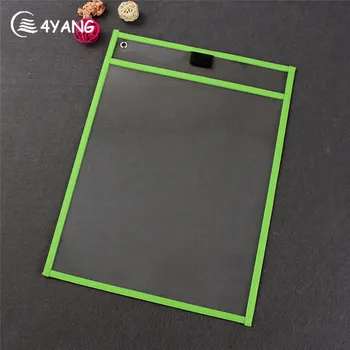 

4YANG Kids Transparent Write And Wipe Pockets Reusable Pockets Sleeves 6 Assorted Colors With Pen Holder Storage Supplies