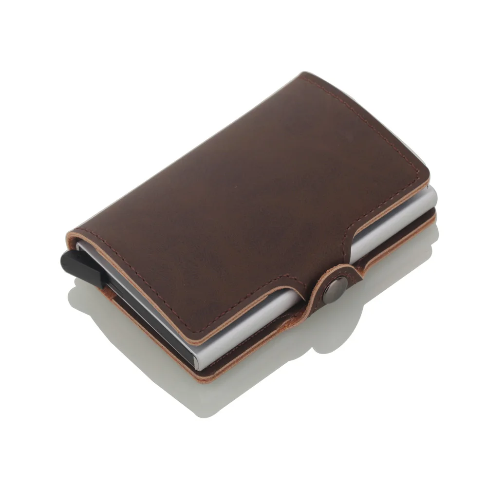 CZ055-Dark brown Weduoduo Противоугонный Мужской винтажный держатель для кредитных карт блокирующий Rfid кошелек кожаный унисекс информация Безопасности Алюминиевый металлический кошелек - Цвет: CZ055-Dark brown