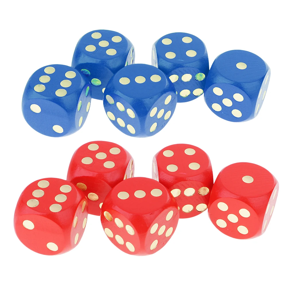 10Pcs Dotted Dice Six Sided Wooden Block for Party MTG DND Role Playing Toy
