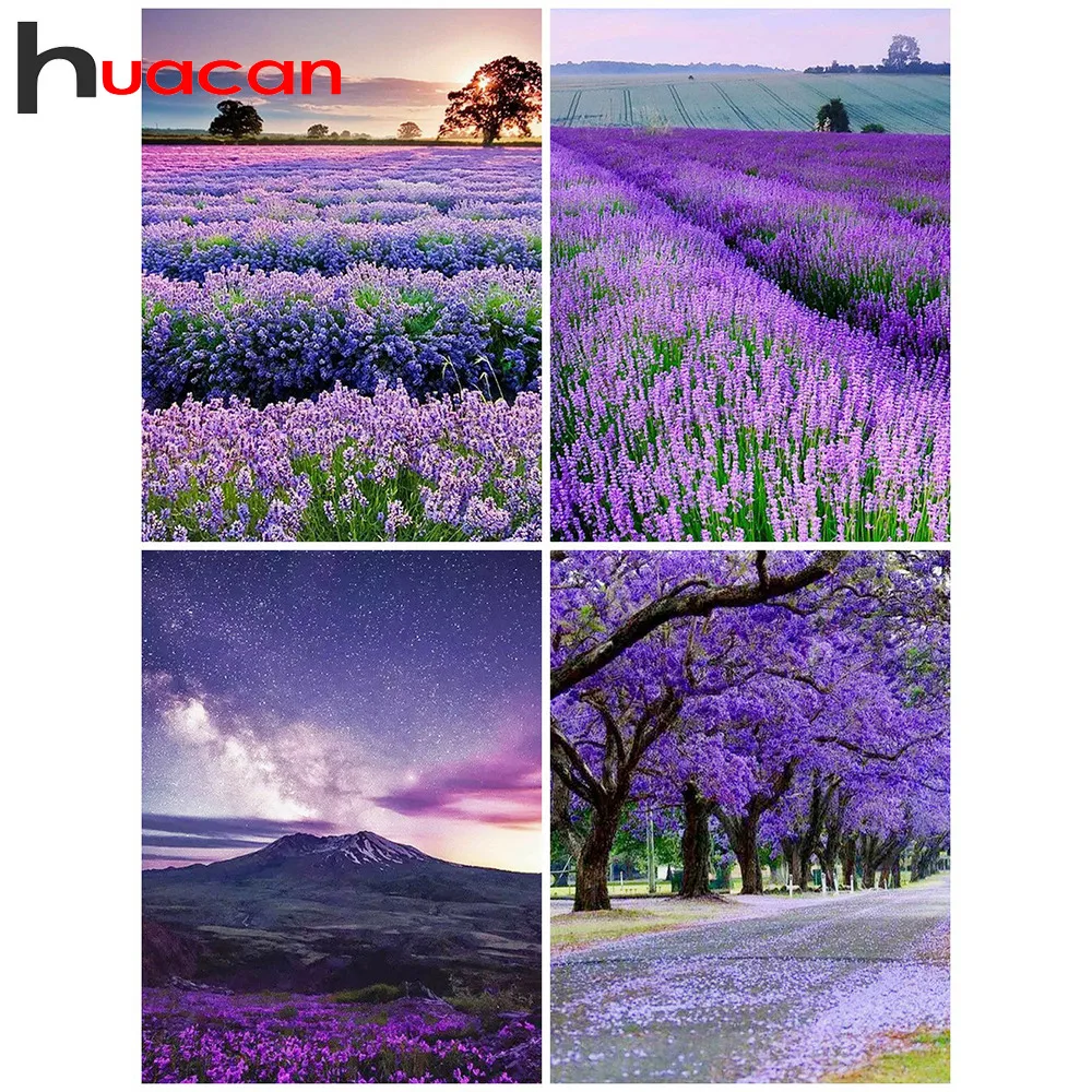 

Huacan Diamond Painting Lavender Full Square Drill DIY Diamond Embroidery Flower Complete Kit Diamond Mosaic Beads