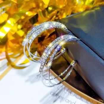 

LUBOV Multilayer Round Hoop Earrings Shining Gold Silver Color Rhinestone Earrings for Wedding Party Fashion Women Jewelry
