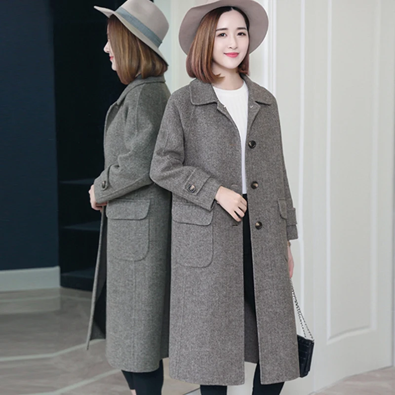 

Turn Autumn Women Spring Down Collar Single Breasted Drop Shoulder Two Sided Tweed Coat Femal Slim Comfortable Wool Coat ZX1060