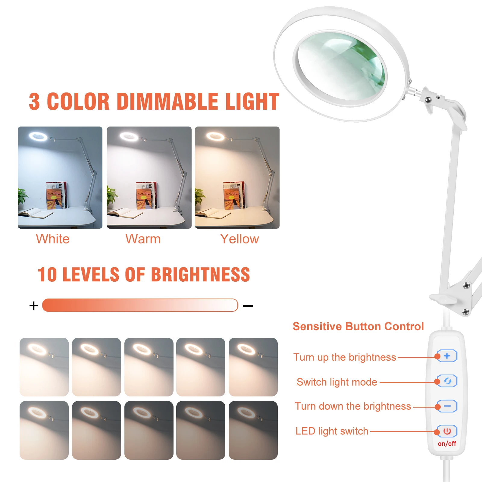 NEWACALOX 3 섹션 접이식 핸들 돋보기 라이트 5X 용접 돋보기 80 SMD LED 램프 네일 조명, 읽기 수리