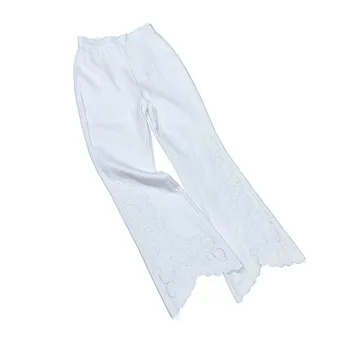 

European Fashion White Flare Pants 2020 Autumn New Arrival England Style Hollow Out Embrolidery High Waist Linen Trousers