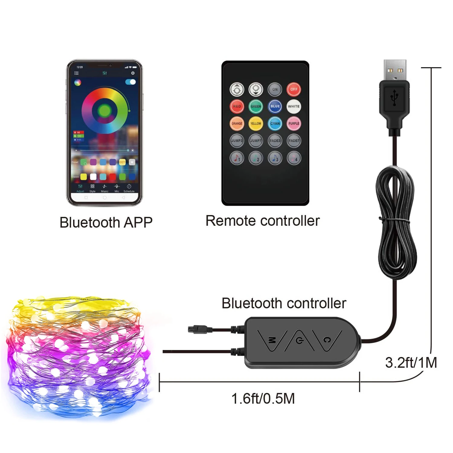 Смарт-гирлянда 5/10/20 м USB RGB с управлением через приложение | Освещение